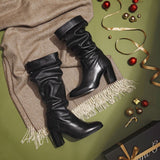 Saint Claretta Black Leather Knee High Heeled Boots