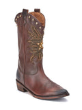 Saint Kateri Brown Leather cowboy Calf Length Boot