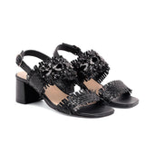 Saint Fabrizia Crystal Embellished Woven Leather Block Heel