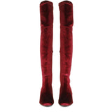 Saint Kara Maroon Stretch Velvet Above The Knee Heeled Boots