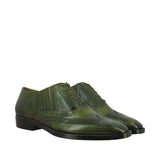 Mens Olive Leather Square Toe Lace Up Décor Slip On Shoes