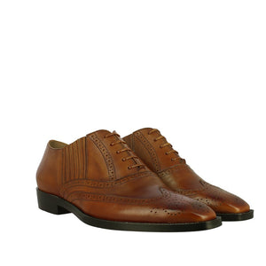 Mens Tan Leather Square Toe Lace Up Décor Slip On Shoes