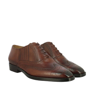 Mens Brown Leather Square Toe Lace Up Décor Slip On Shoes