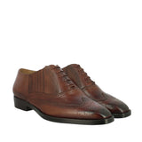 Mens Brown Leather Square Toe Lace Up Décor Slip On Shoes