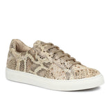 Beige Textured Python Leather Sneakers