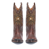 Saint Kateri Brown Leather cowboy Calf Length Boot