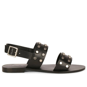 Saint Ventura Black Leather Metal Studded Sandals