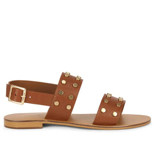 Saint Ventura Tan Leather Metal Studded Sandals