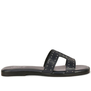 Saint Ventana Metal Studs Dark Navy Leather Flats