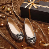 Saint Jovena Crystal Embellished Silver Metallic Leather Ballet Flats