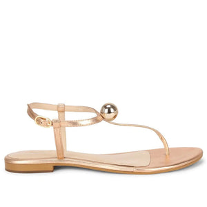 Saint Ventana Metal Ball Embellished Metallic Gold Leather Flat