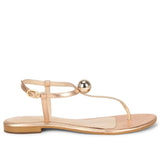 Saint Ventana Metal Ball Embellished Metallic Gold Leather Flat