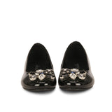Saint Jovena Crystal Embellished Black Leather Ballet Flats