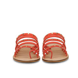 Saint Jacinta Metal Studded Multi Strap Coral Leather Flats - SaintG