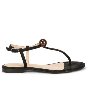 Saint Ventana Metal Ball Embellished Metallic Black Leather Flat