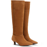 Saint Rosemary Tan Suede Kitten Heel Knee High Boots