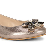 Saint Jovena Crystal Embellished Silver Metallic Leather Ballet Flats
