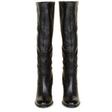 Saint Claretta Black Leather Knee High Heeled Boots
