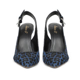Saint Verona Hair On Leather With Blue Leopard Print Kitten Heels