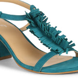 Saint Milana Blue Suede Leather Fringed Block Heels