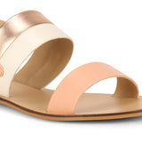Saint Yina Rose Gold Double Straps Leather Flats
