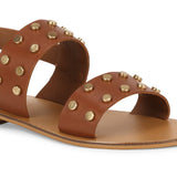 Saint Ventura Tan Leather Metal Studded Sandals