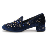 Saint Olivia Hand Embroidered Blue Suede Pumps