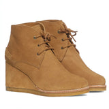 Saint Tesorina Tan Suede Leather Lace-Up Wedge Boots