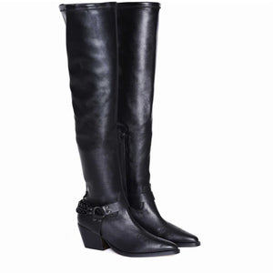 Saint Mareme Black Leather Above The Knee Boots