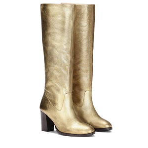 Saint Beatriu Gold Shiny Leather Knee High Slouch Boots