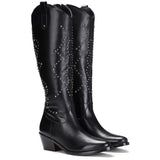Saint Kiara Black Leather Knee High Block Heel Boots