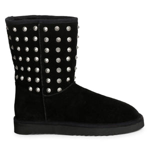 Saint Massima Metal Studded Black Suede Snug Boots