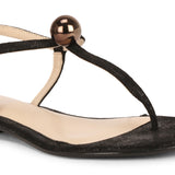 Saint Ventana Metal Ball Embellished Metallic Black Leather Flat - SaintG
