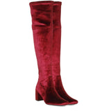 Saint Kara Maroon Stretch Velvet Above The Knee Heeled Boots