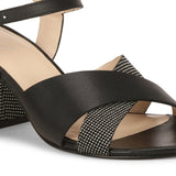 Saint Leonora Metal Studded Black Leather Block Heel