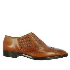 Mens Tan Leather Square Toe Lace Up Décor Slip On Shoes