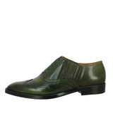 Mens Olive Leather Square Toe Lace Up Décor Slip On Shoes
