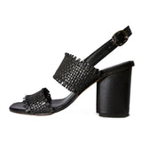 Black Leather Woven Block Heels - SaintG