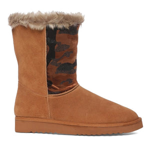 Saint Honora Tan Camo Italian Fabric-Leather Snug Boots