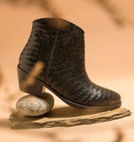 Saint Leone Black Woven Leather Ankle Boots