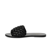 Saint Arianna Black Leather Handcrafted Woven Flats