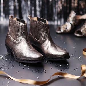 Saint Marion Silver Metallic Crackle Leather Ankle Boot