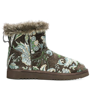 Saint Winifred Floral Embroidered Grey Fabric Snug Boots