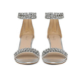 Saint Ornella Crystal Embellished Silver Metallic Leather Heel