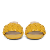 Saint Kate Yellow Leather Woven Mid Heeled Sandal