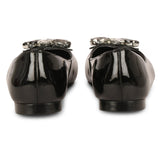 Saint Jovena Crystal Embellished Black Leather Ballet Flats