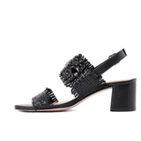 Saint Fabrizia Crystal Embellished Woven Leather Block Heel