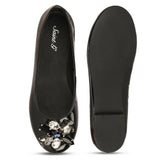 Saint Jovena Crystal Embellished Black Leather Ballet Flats