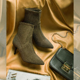 Saint Callista Gold Glitter Stretch Fabric Pointed Toe Ankle Boots