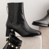 Saint Stellina Black Leather Back Zip Block Heel Boots